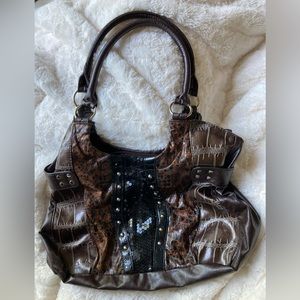 Brown Pocketbook with Black Sequins by Cato’s